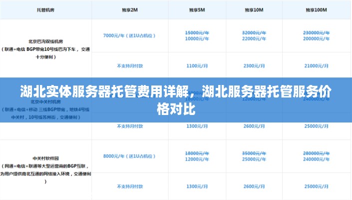 湖北实体服务器托管费用详解，湖北服务器托管服务价格对比