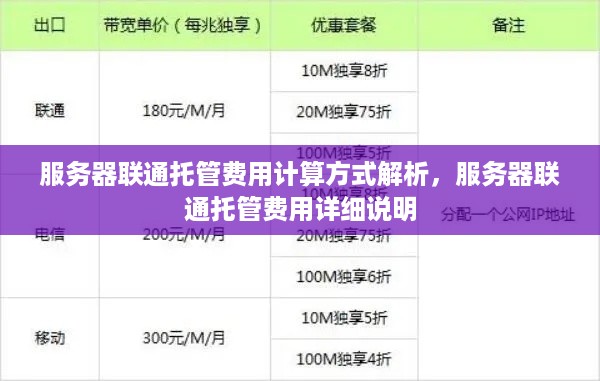 服务器联通托管费用计算方式解析，服务器联通托管费用详细说明