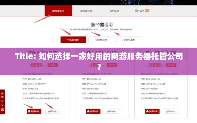 Title: 如何选择一家好用的网游服务器托管公司？