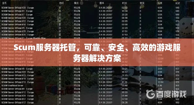 Scum服务器托管，可靠、安全、高效的游戏服务器解决方案