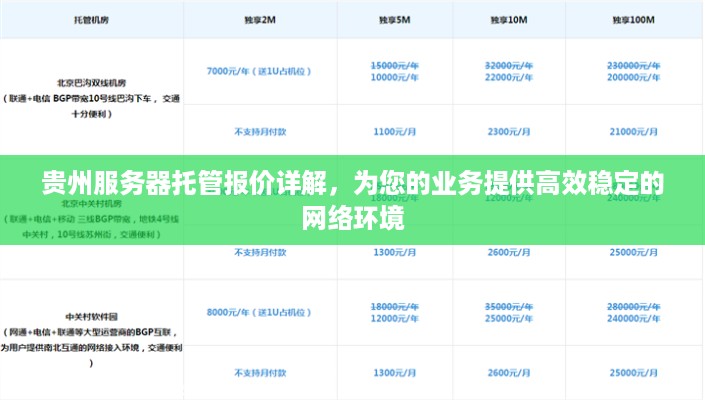 贵州服务器托管报价详解，为您的业务提供高效稳定的网络环境