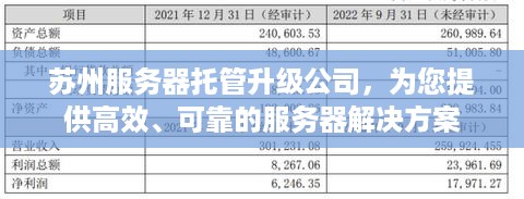 苏州服务器托管升级公司，为您提供高效、可靠的服务器解决方案