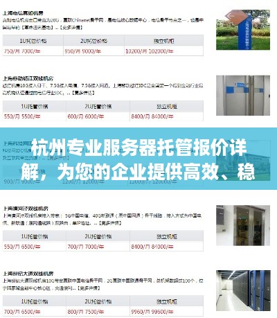 杭州专业服务器托管报价详解，为您的企业提供高效、稳定、安全的IT解决方案