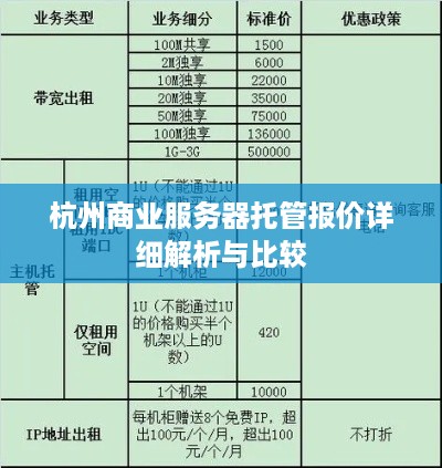 杭州商业服务器托管报价详细解析与比较