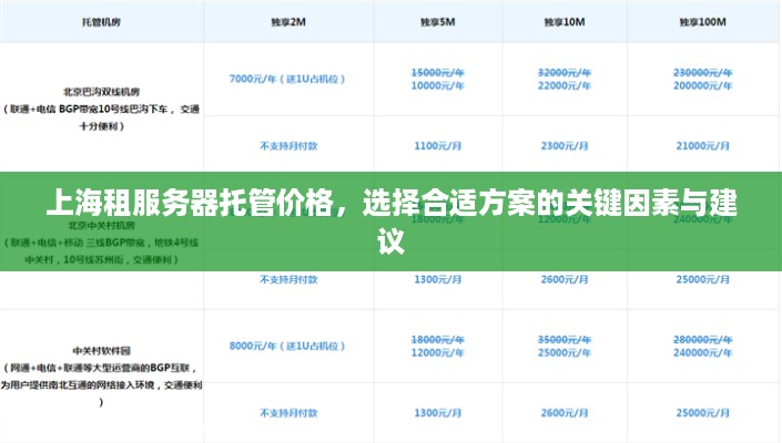 上海租服务器托管价格，选择合适方案的关键因素与建议