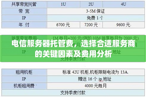 电信服务器托管费，选择合适服务商的关键因素及费用分析