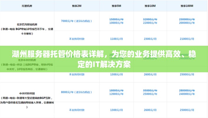 湖州服务器托管价格表详解，为您的业务提供高效、稳定的IT解决方案