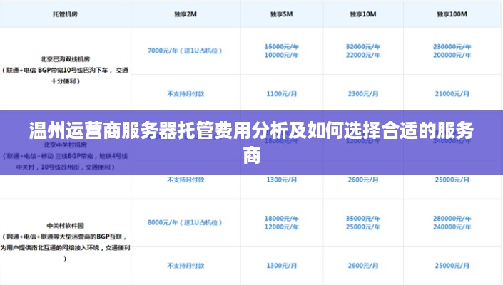 温州运营商服务器托管费用分析及如何选择合适的服务商