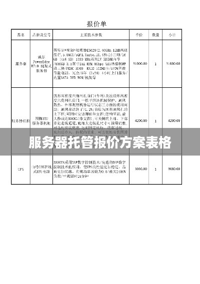 服务器托管报价方案表格