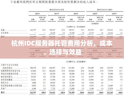 杭州IDC服务器托管费用分析，成本、选择与效益