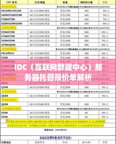 IDC（互联网数据中心）服务器托管报价单解析