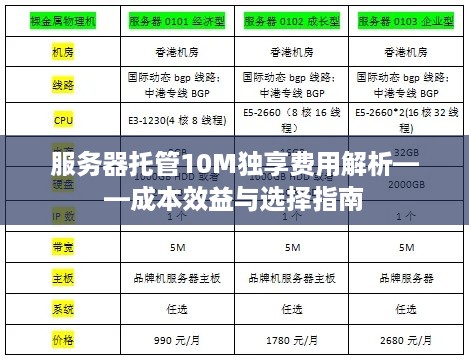 服务器托管10M独享费用解析——成本效益与选择指南